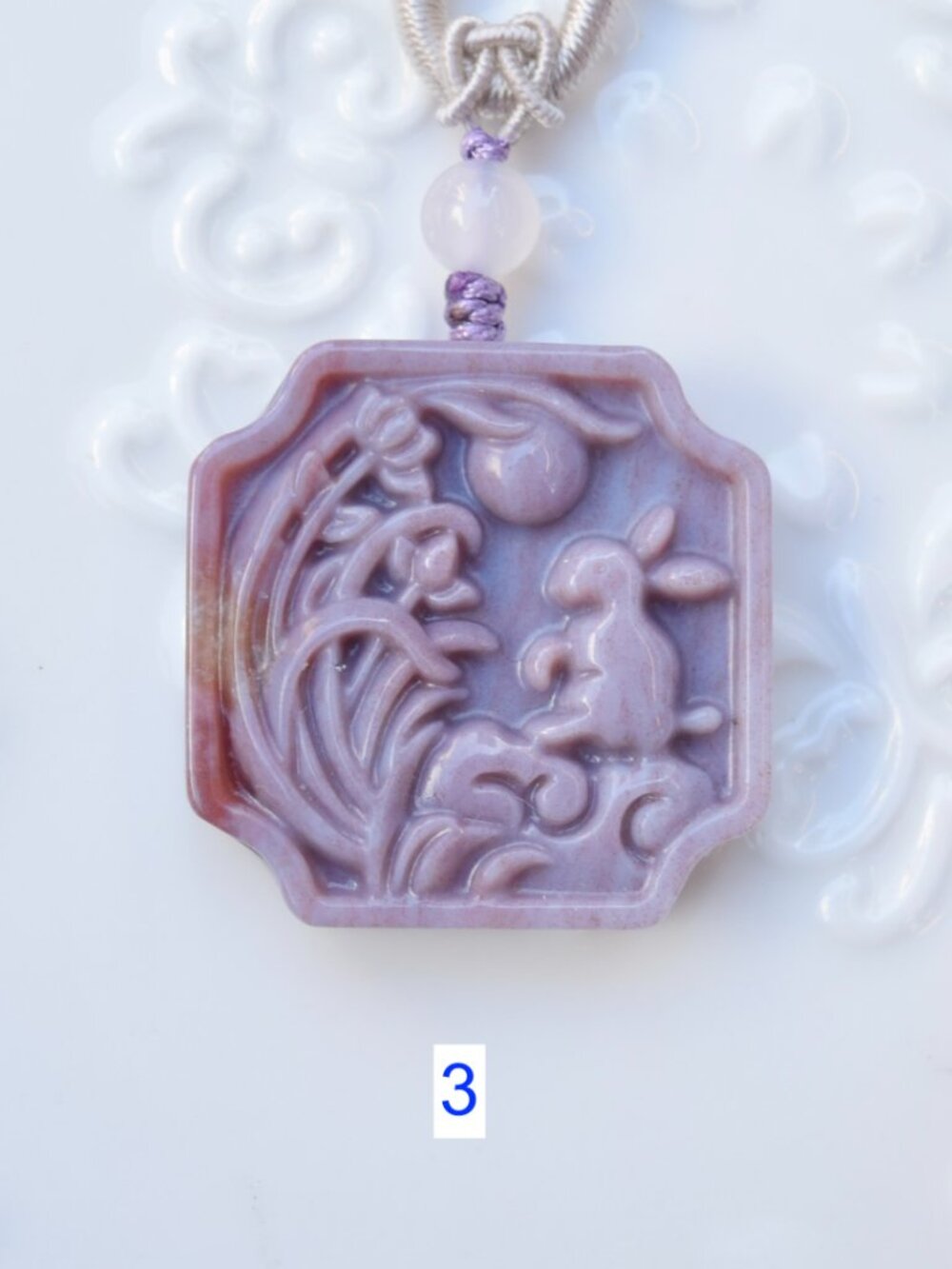 Purple Rabbit Pendant Necklace - Ocean Jasper - Moon Festival - Style 3